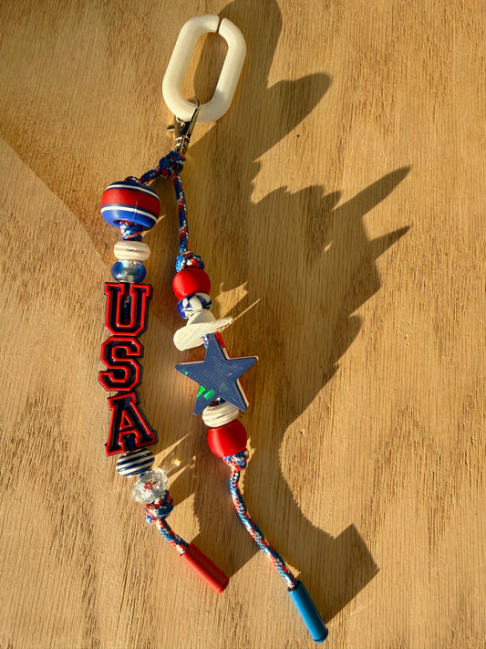 USA Beaded Bag Charm | Patriotic Keychain Accessory